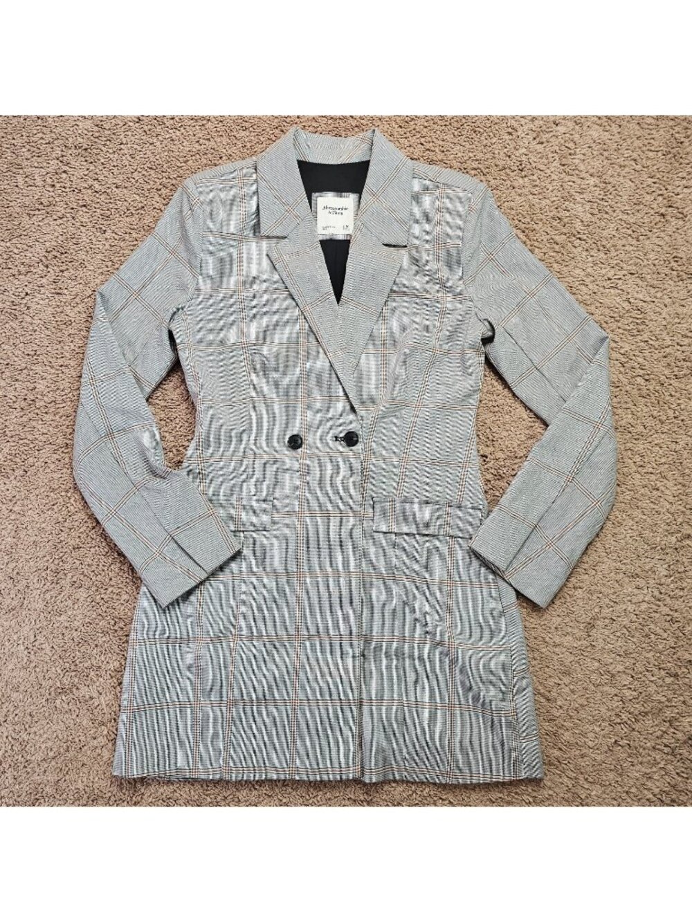 Abercrombie & Fitch Blazer Womens M Gray Plaid Longline Tailored Jacket Career